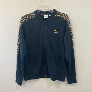PUMA Leopard Print Sz Large Womens Full Zip T7 Track Jacket Black